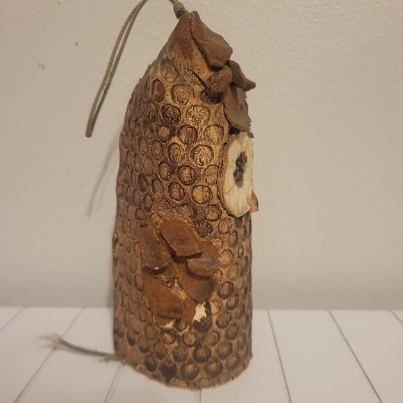 Studio Art Pottery Hanging Owl Wind Chime Decor Brown Garden Home Boho 7" high - Picture 3 of 11